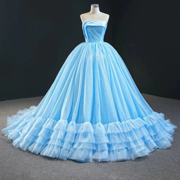 Baby Sky Blue Glitter Quinceanera Ballgown