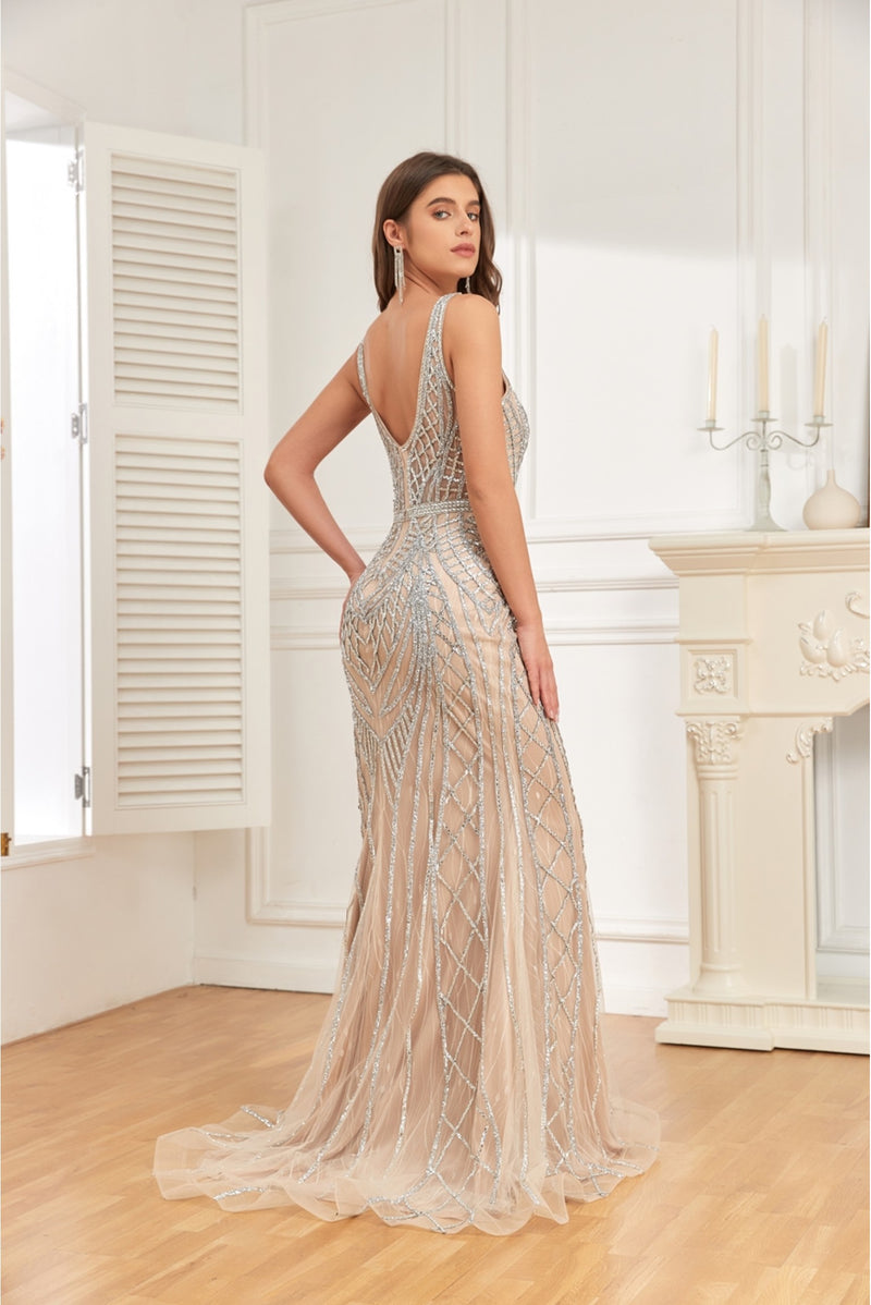 NR24027 Elegant  Fitted Mermaid Evening Dress with heavy beading