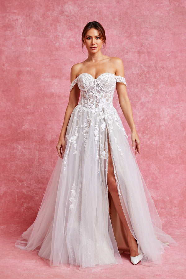 Beautiful Boho Style Sweet Heart Wedding Dress with Off shoulder straps