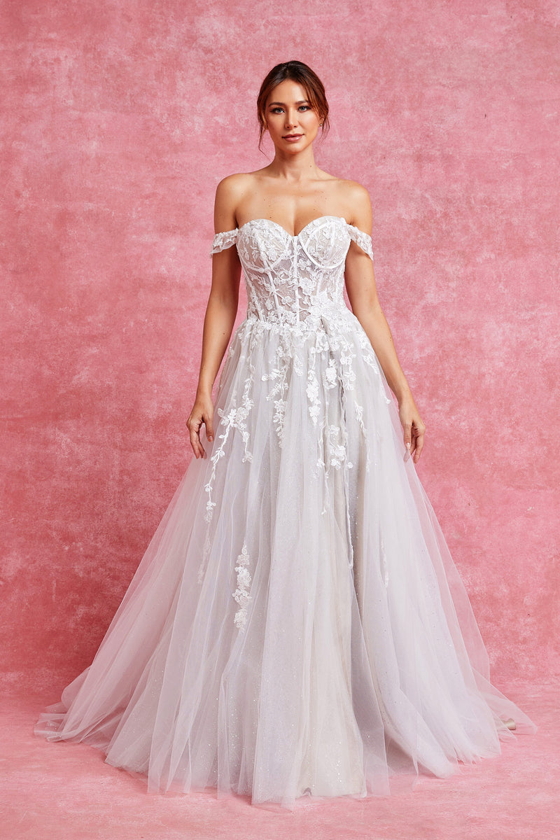 Beautiful Boho Style Sweet Heart Wedding Dress with Off shoulder straps