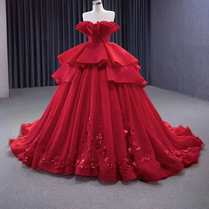 Red Couture Multi Layer Ballgown Dress