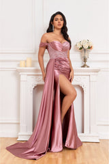 MJ1008 Couture fitted elegant evening dress with off shoulder and drape