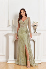 NR23517- One shoulder heavy beaded gown with split