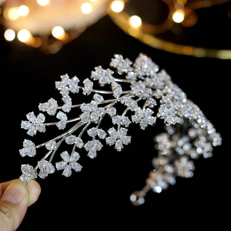 Floral Pattern Swarovski Wedding Head Band- Avery