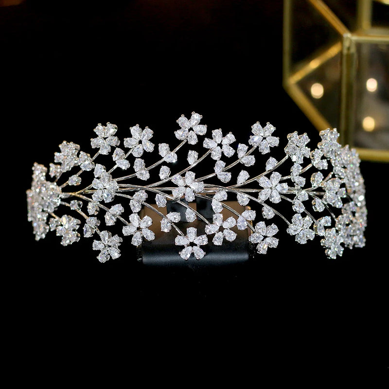 Floral Pattern Swarovski Wedding Head Band- Avery
