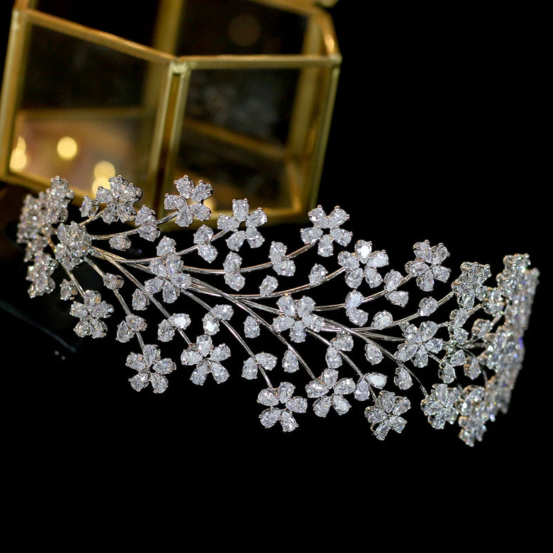Floral Pattern Swarovski Wedding Head Band- Avery