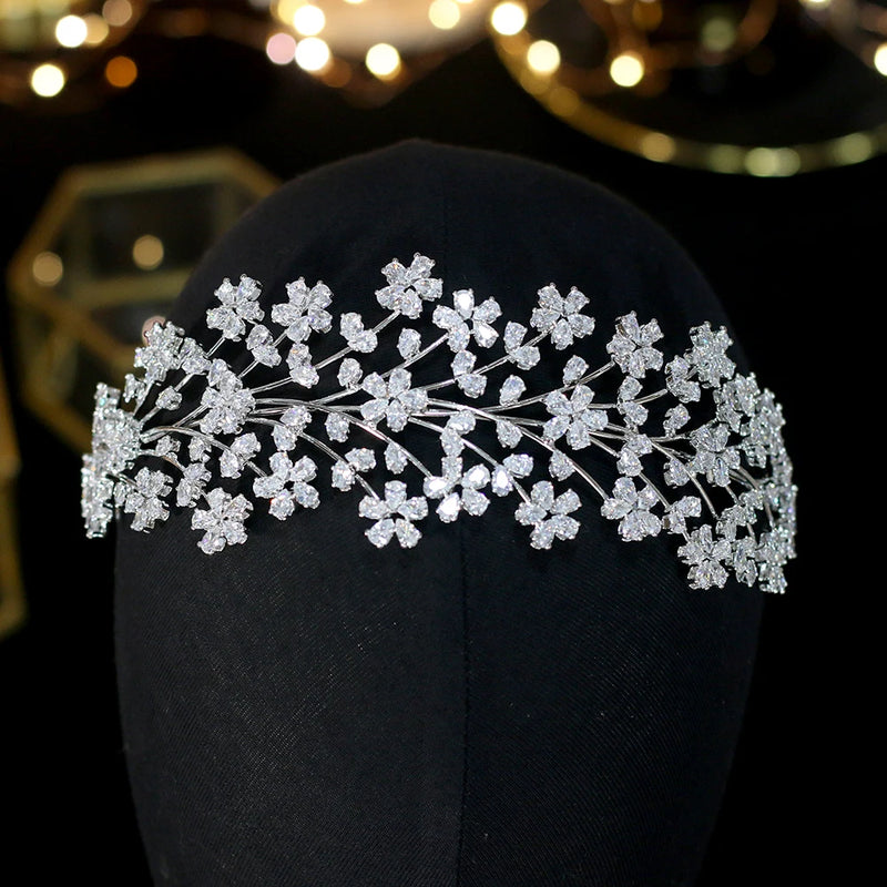 Floral Pattern Swarovski Wedding Head Band- Avery