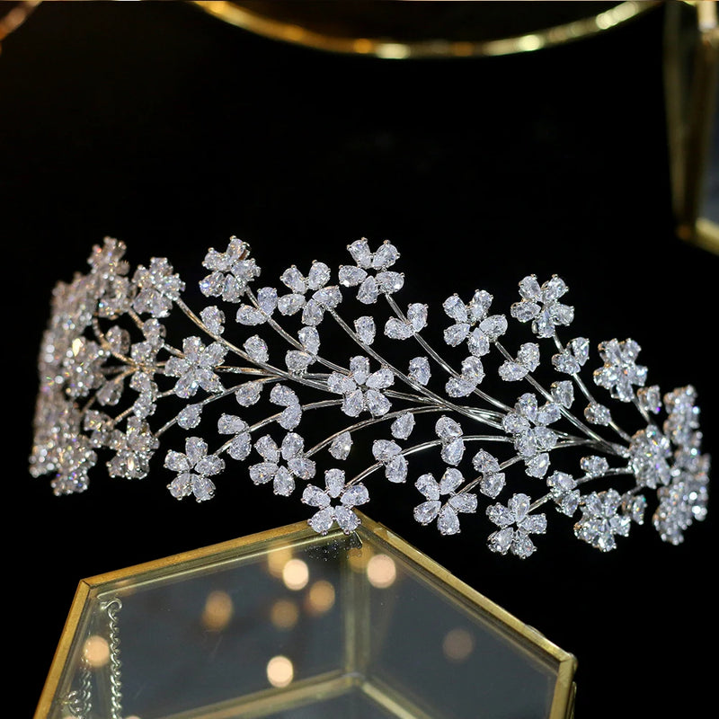 Floral Pattern Swarovski Wedding Head Band- Avery