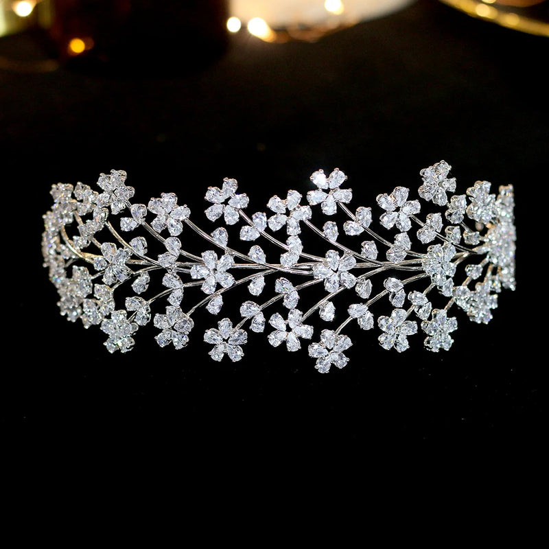 Floral Pattern Swarovski Wedding Head Band- Avery
