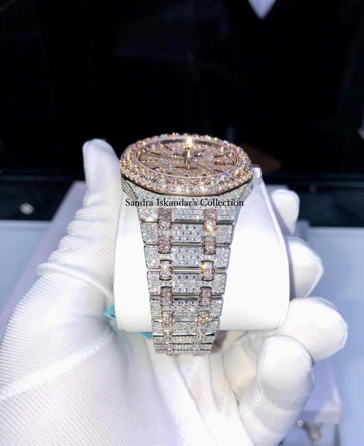 Diamond encrusted Luxess watch Luxurman Iced Out Mens Diamond Watch 3ct Yellow Gold Plated  main image 2