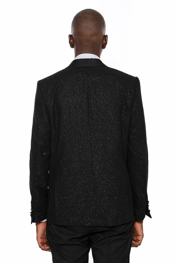 Black Shawl Lapel Sparkly Men’s Party Blazer - Slim Fit, Formal Jacket