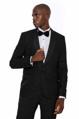 Black Shawl Lapel Sparkly Men’s Party Blazer - Slim Fit, Formal Jacket