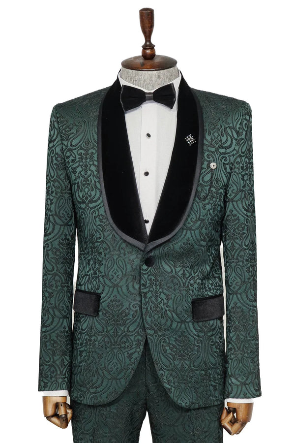 2 Piece Patterned Velvet Emerald Green Men's Tuxedo