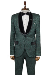 2 Piece Patterned Velvet Emerald Green Men's Tuxedo