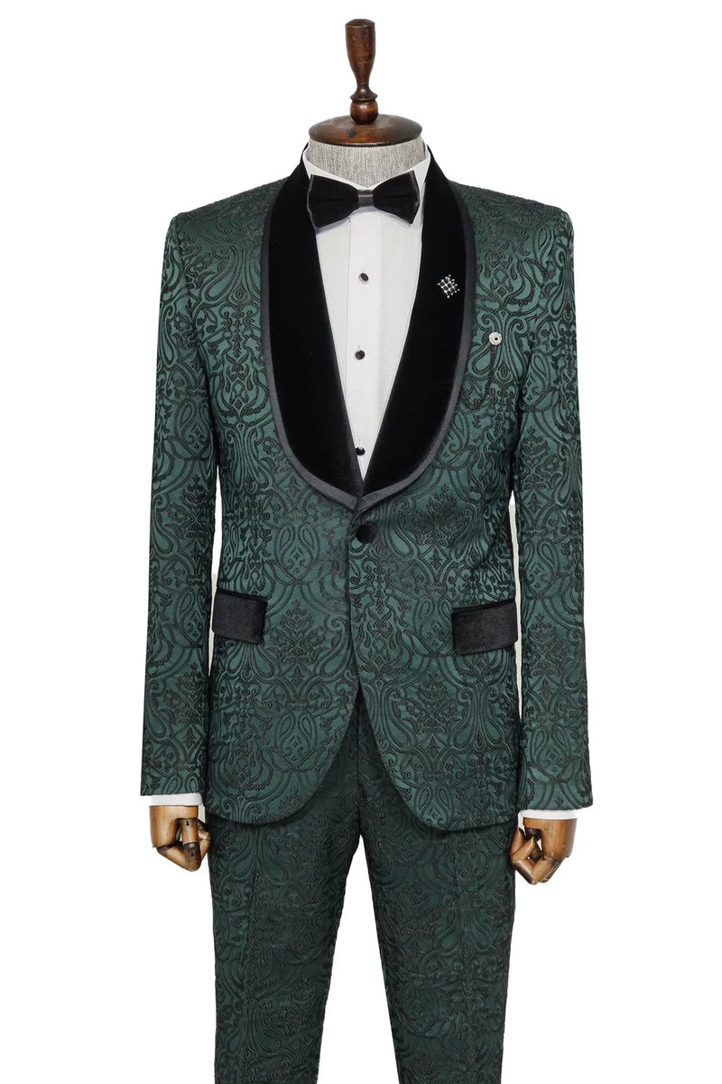2 Piece Patterned Velvet Emerald Green Men's Tuxedo Sandra's Bridal Collection 2 Piece Patterned Velvet Emerald Green Men's Tuxedo Sandra's Bridal Collection