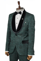 2 Piece Patterned Velvet Emerald Green Men's Tuxedo