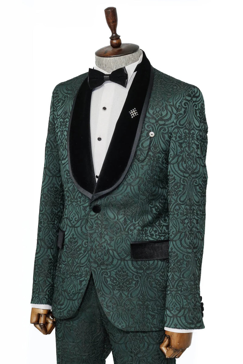 2 Piece Patterned Velvet Emerald Green Men's Tuxedo