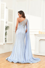 New SI2301 One shoulder with drape and split evening gown.