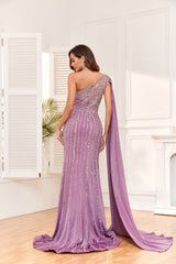 New SI2301 One shoulder with drape and split evening gown.