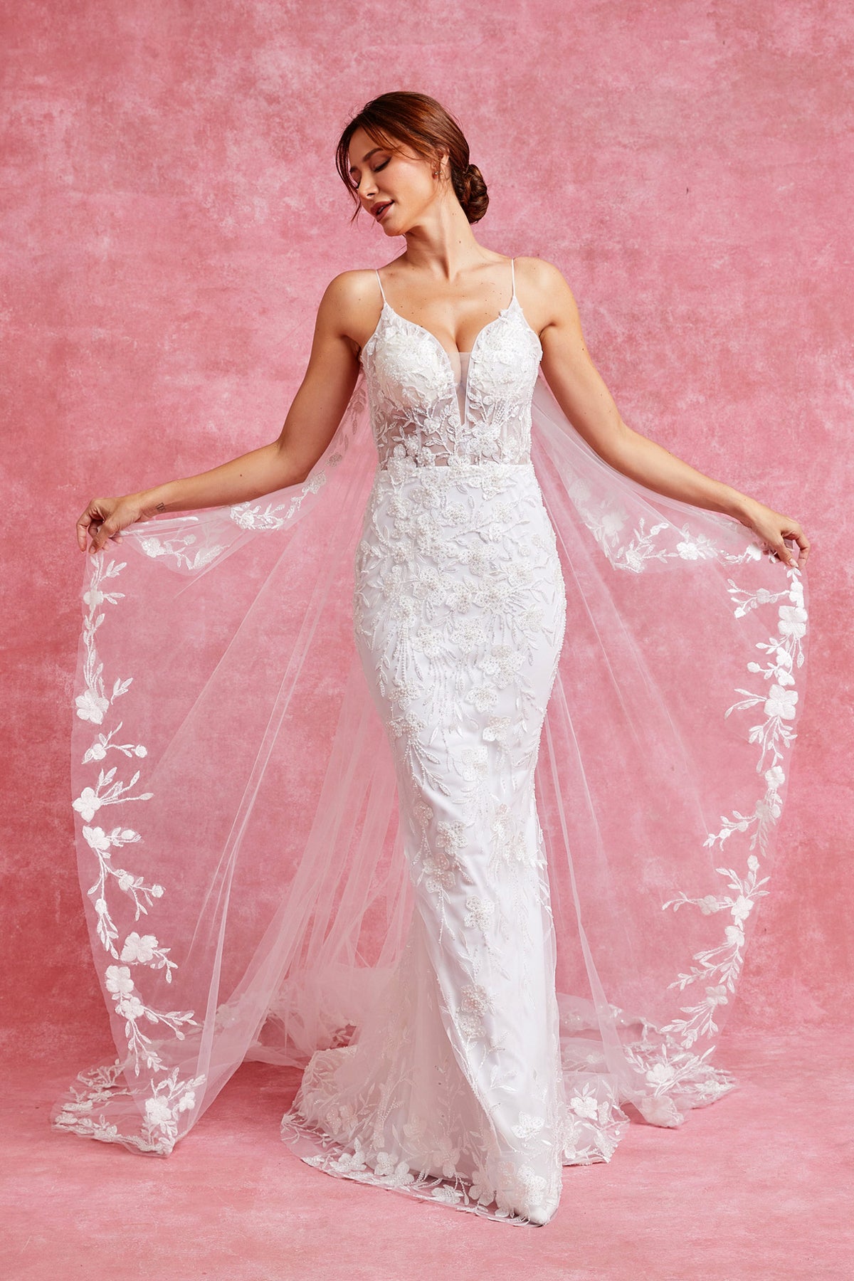 cathedral veil with mermaid wedding dress XL