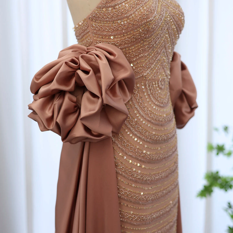 Luxury High Fashion Evening Dresses with puff sleeve cape