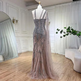 New Luxury High Fashion fully hand Beaded Mermaid gown with high slit and shoulder cape