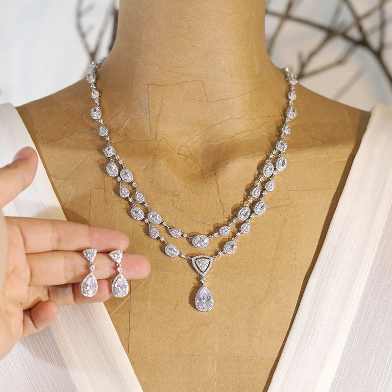 Pear shaped Crystal Necklace and Earring Bridal Set