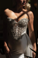 Ivory gown crystal beaded corset bodice closeup