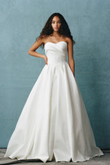 Off white strapless sweetheart mikado ball gown wedding dress front view