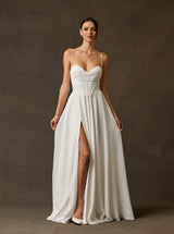 Off-white sweetheart corset A-line wedding dress, product view 3