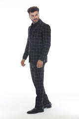 Black plaid mens suit side view
