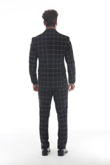 Black plaid suit back view