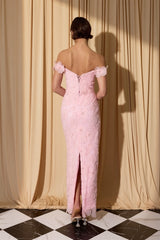 Floral embroidered off shoulder fitted evening gown EK205 detail view 11