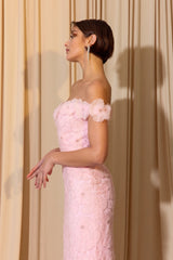 Floral embroidered off shoulder fitted evening gown EK205 detail view 8