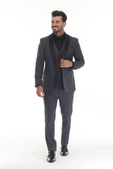 Charcoal three-piece shawl lapel tuxedo view 1