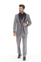 Medium gray three-piece shawl lapel tuxedo view 1