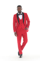 Red three-piece shawl lapel tuxedo view 1