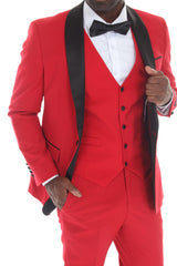 Red three-piece shawl lapel tuxedo view 4