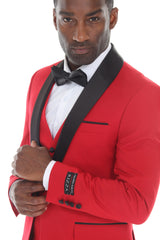 Red three-piece shawl lapel tuxedo view 5