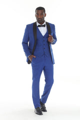 Royal blue three-piece shawl lapel tuxedo view 1