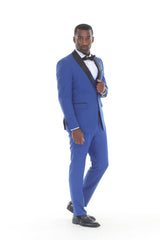 Royal blue three-piece shawl lapel tuxedo view 3