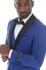 Royal blue three-piece shawl lapel tuxedo view 4