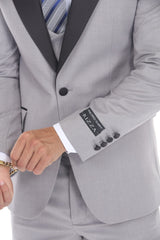 Light gray three-piece peak lapel tuxedo - view 4
