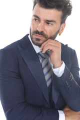 Navy blue three-piece peak lapel tuxedo - view 4