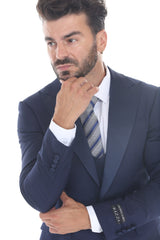 Navy blue three-piece peak lapel tuxedo - view 5