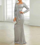 New Elegant Shimmery Long Sleeve Square Collar Bodycon Party Dress