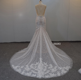 Sparkling Lace Mermaid Wedding Dress with Deep V Neck & Chapel Train – Style E0283