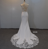 Sheer Lace Mermaid Wedding Dress with Cap Sleeves & Chapel Train – Style E0326