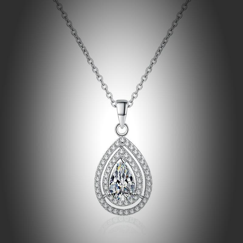 1CT Luxury Pear Cut Center Stone GRA Certified Moissanite Necklace with Halo
