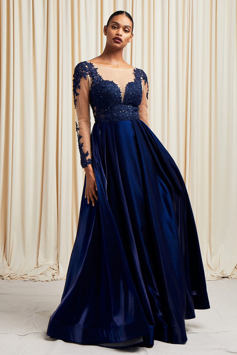long sleeve prom dresses 2021 Lace Ball Gown Dress 2026 – Illusion Sleeve Formal Dr – Sandra's Bridal Collection Choose Your Fabric Type:Organic Cotton Interlock 56